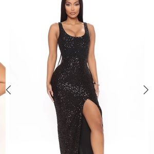 Long slit glitter black dress perfect for holidays